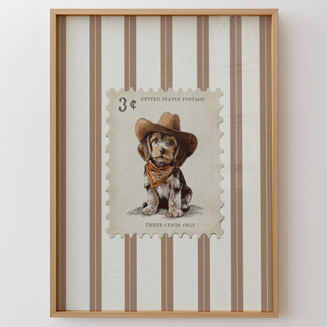 Cowboy Dog Vintage Postage Stamp Cute Puppy Western Art Poster
