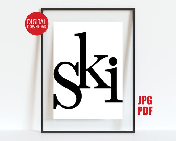 Ski Print Wall Art For Teen Boy Minimalist Ski Chalet Decor Masculine Style Art Square Typography Poster