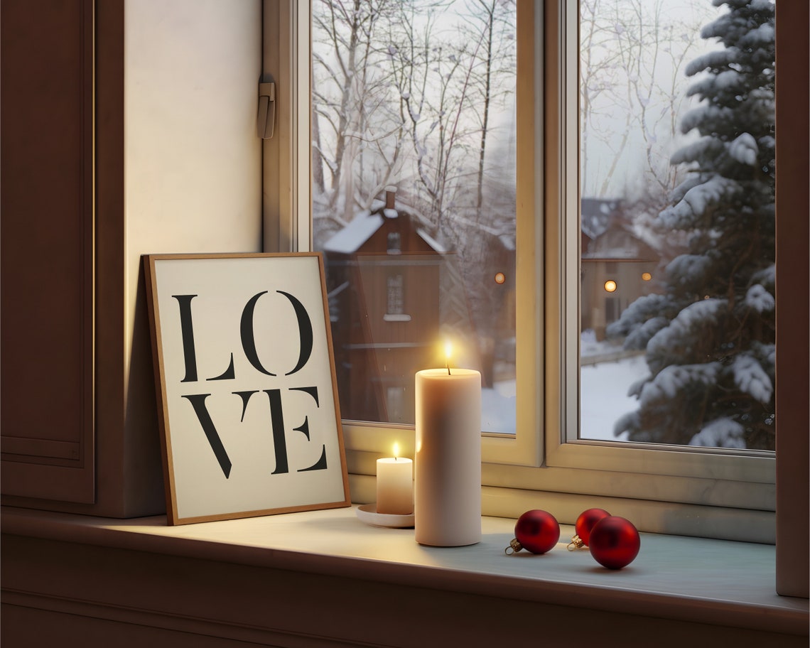 LOVE Stacked Serif Typography Minimalist Black White Romance Poster - Image 2