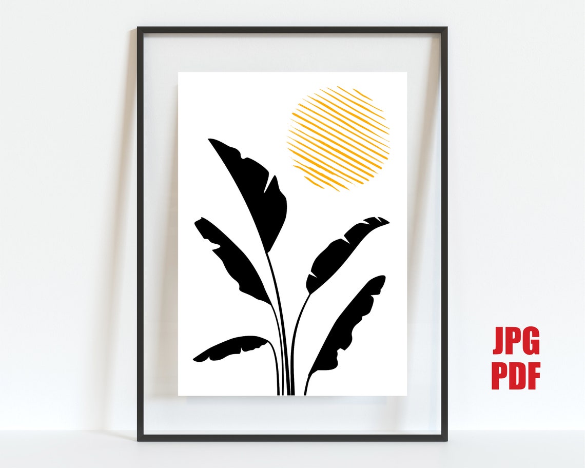 Abstract Tropical Banana Leaves Yellow Sun Minimalist Print Decor