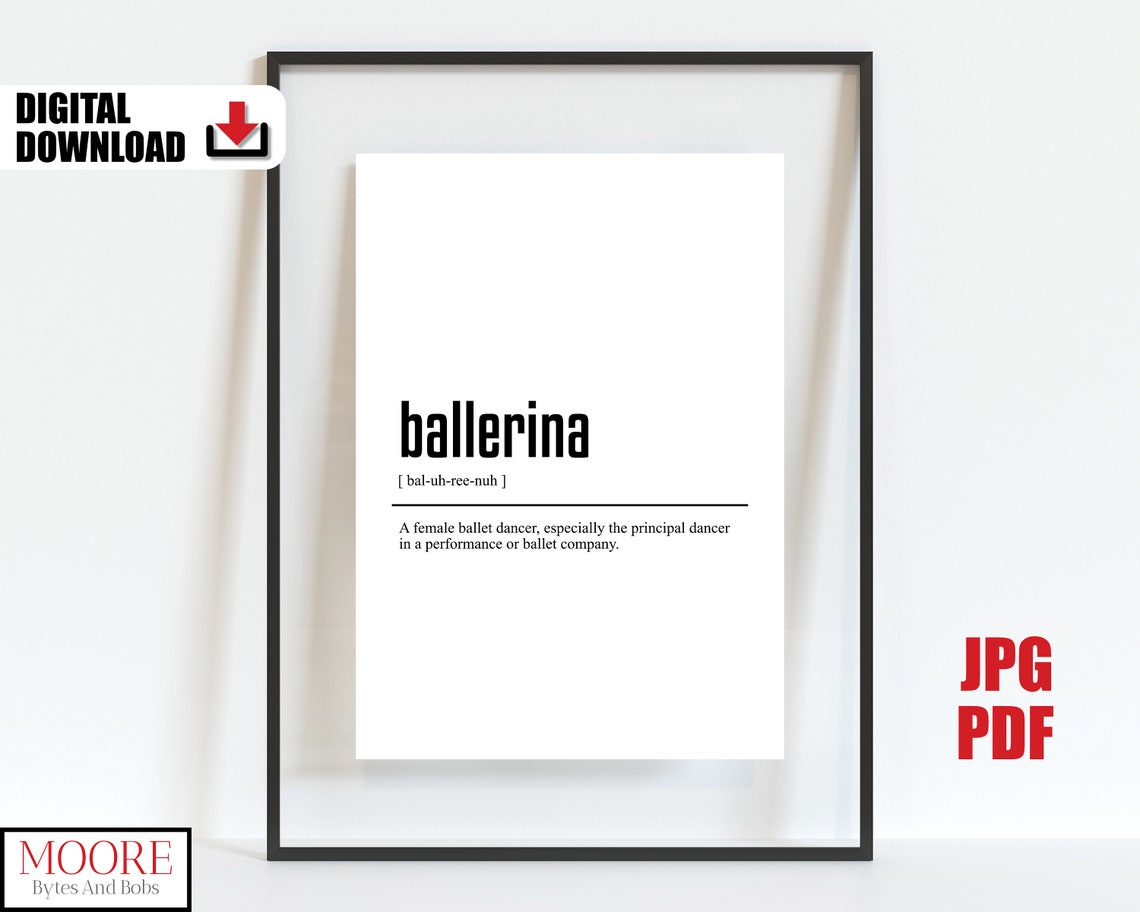 Ballerina Definition Dictionary Style Dance Studio Gift Poster