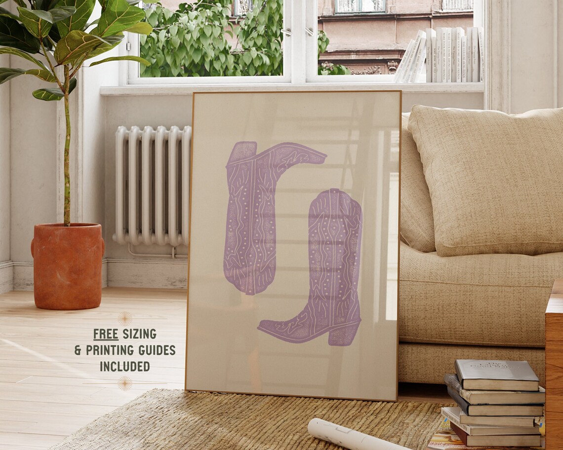 Lavender Cowboy Boots, Vintage Western Wall Art Poster