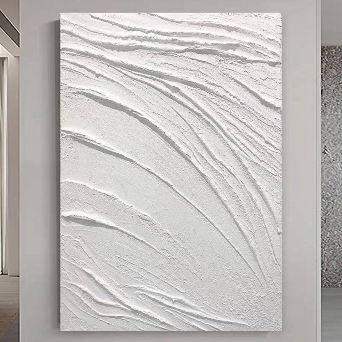 White Veiny Acrylic Painting Original Hand Painted Large Artwork Thick Textured Painting Acrylic On Minimalist Abstract Art Decor