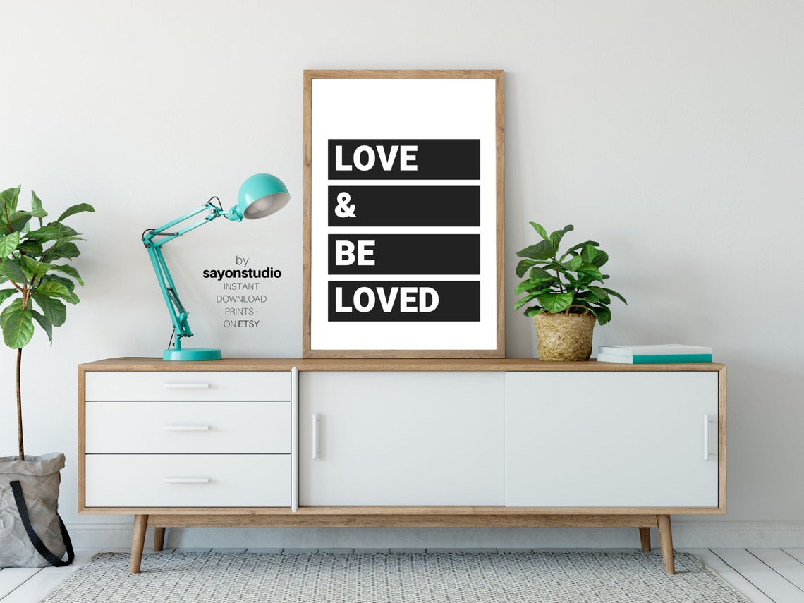 Love and Be Loved Bold Block Letter Minimalist Black and White Print - Image 2