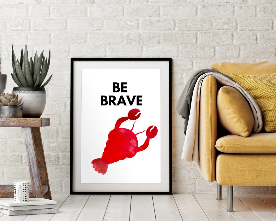 Be Brave Bold Red Watercolor Crab Nursery Affirmation Wall Poster - Image 2