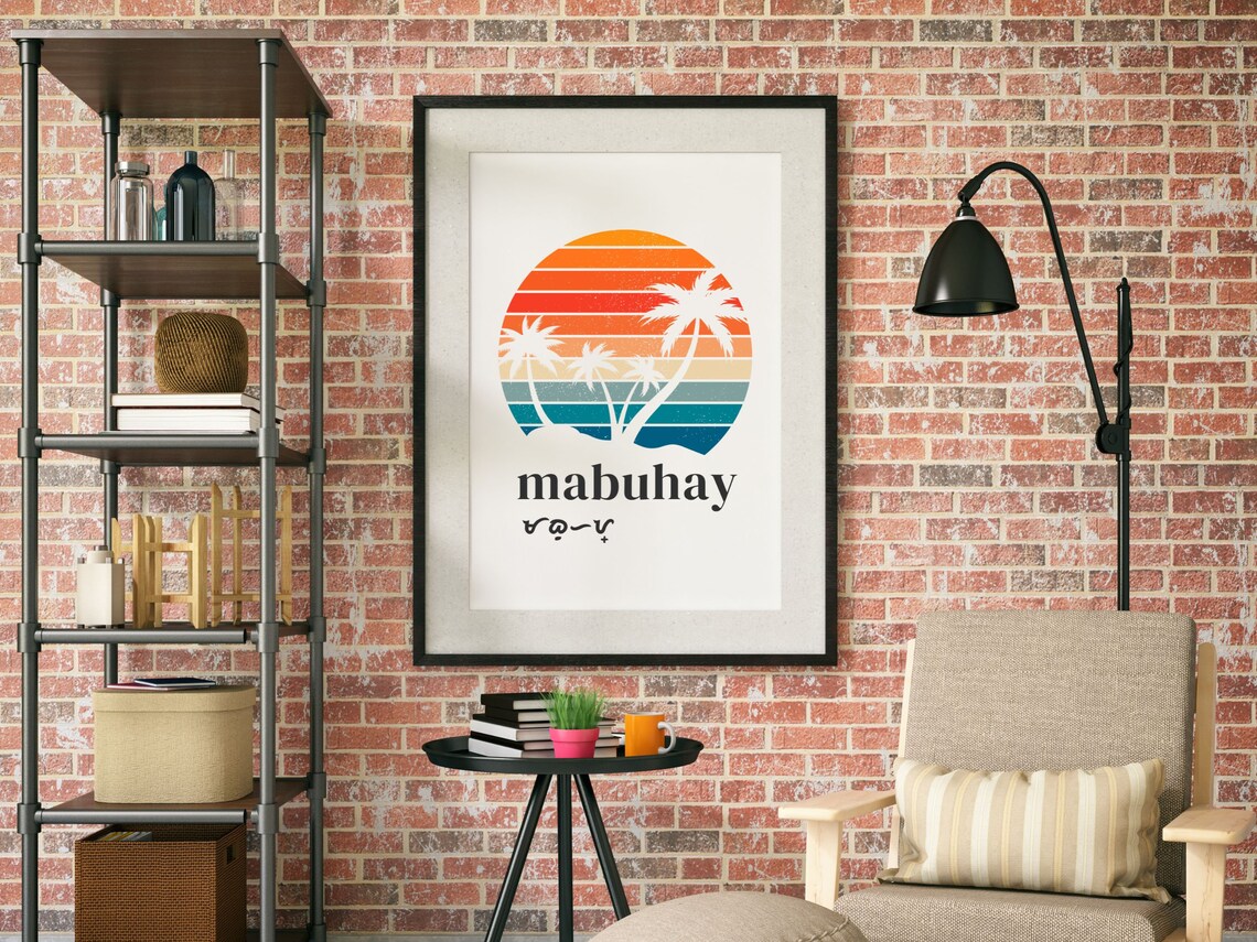 Filipino Mabuhay Greeting Retro Sunset Palms Tropical Culture Poster - Image 4