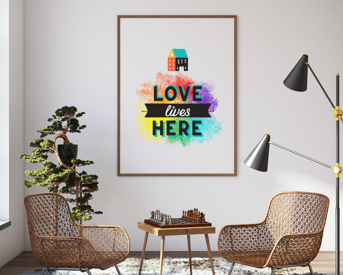 Colorful Love Lives Here Entryway Home Decor Rainbow Typography Poster - Image 5