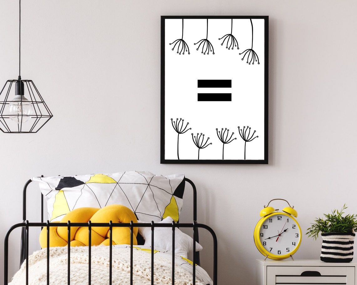 Equality Sign Dandelion Botanical Line Art Black White Poster - Image 2