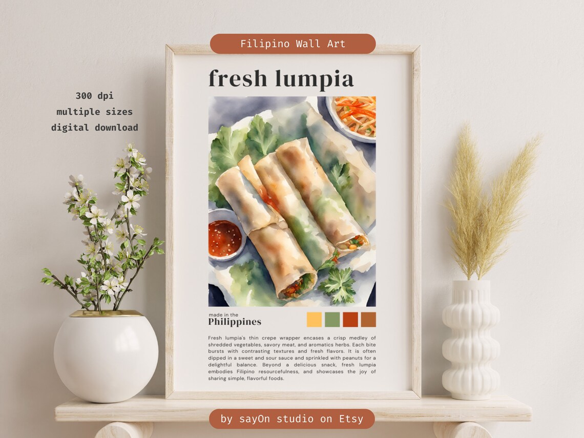 Filipino Fresh Lumpia Spring Rolls Watercolor Kitchen Decor Poster