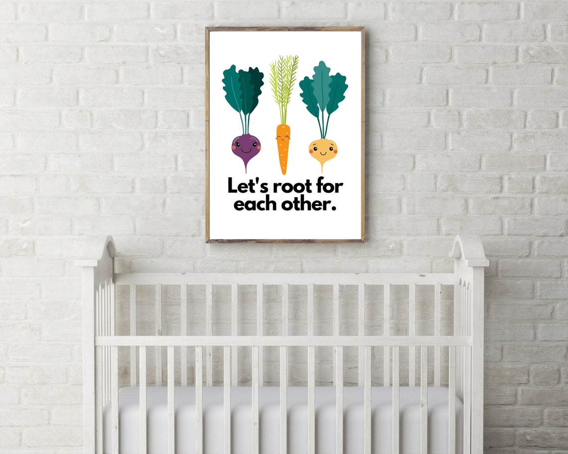 Let's Root For Each Other Cute Veggie Kids Nursery Pun Wall Art - Image 2