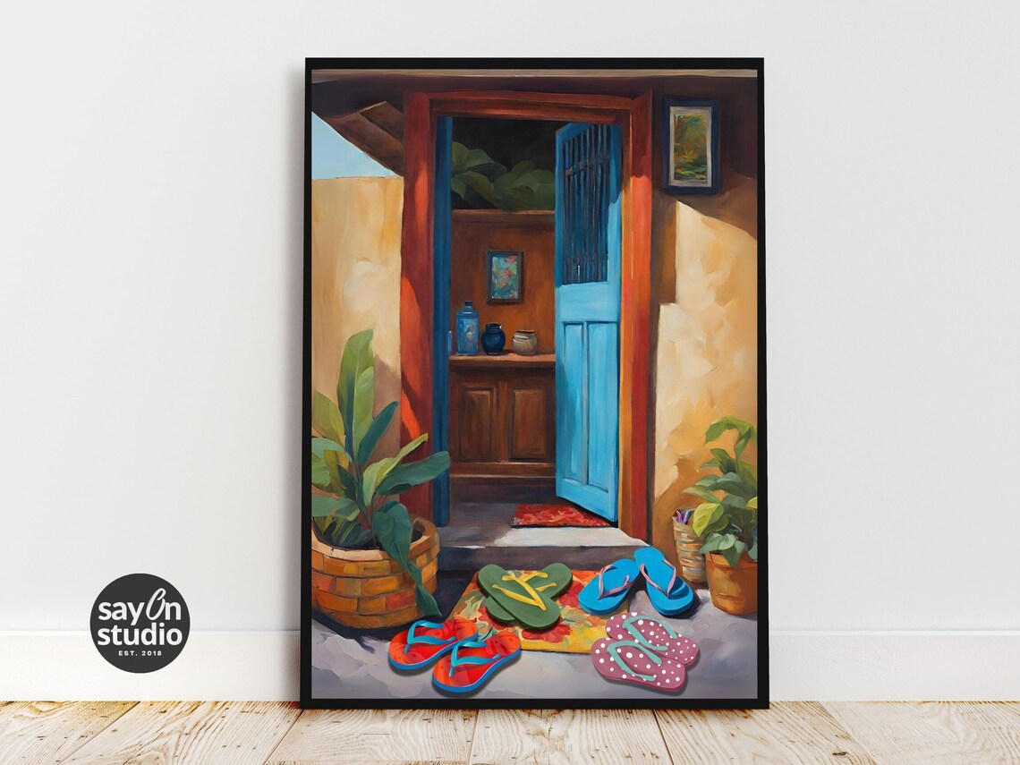 Filipino Shoes Off Doorway Painting Colorful Welcome Entryway Poster - Image 3