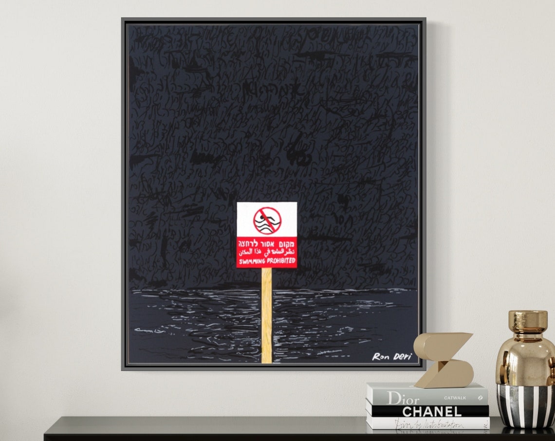 Swimming Prohibited Sign Dark Waters Night Conceptual Art Poster