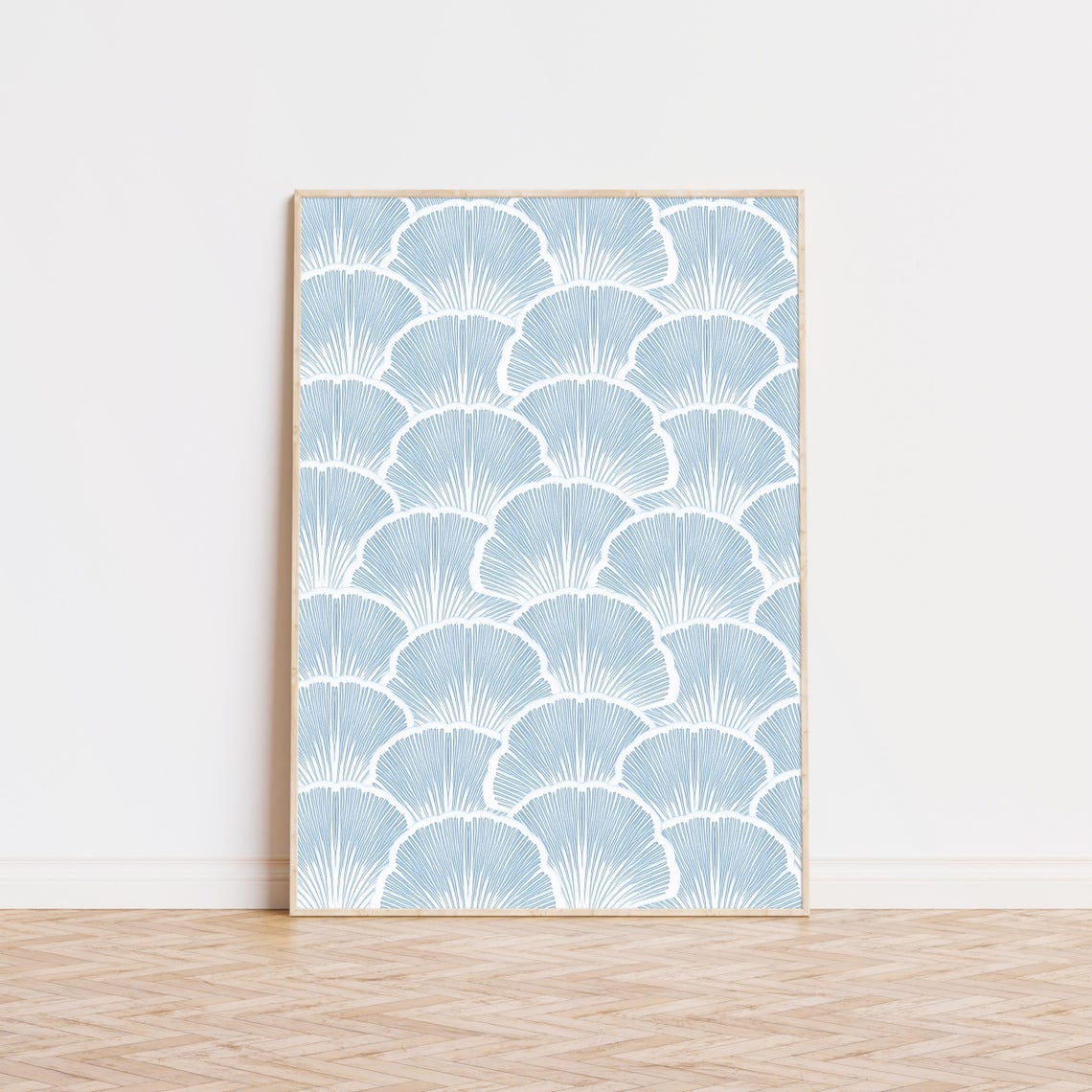 Light Blue Scallop Fan Pattern Trendy Coastal Preppy Nursery Poster