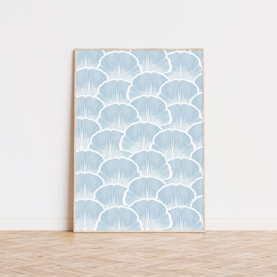 Light Blue Scallop Fan Pattern Trendy Coastal Preppy Nursery Poster