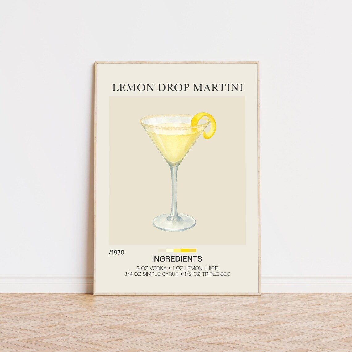 Lemon Drop Poster, Cocktail Bar Cart Recipe