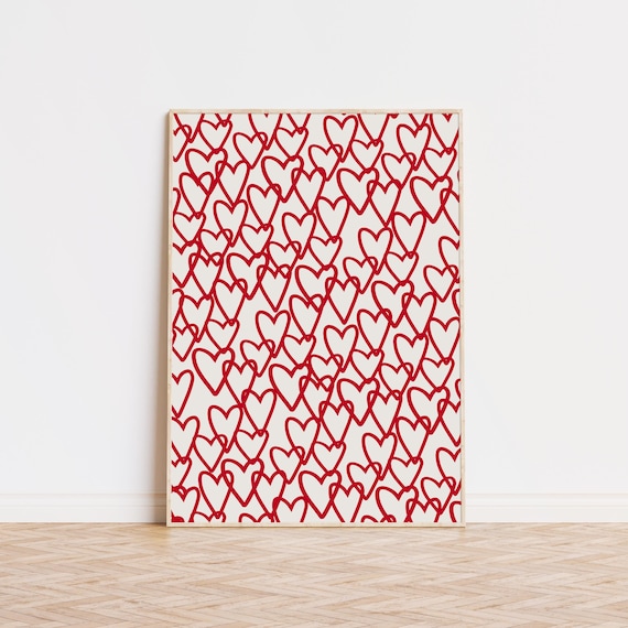 Red Heart Print, Simple Cute Bar Cart Art
