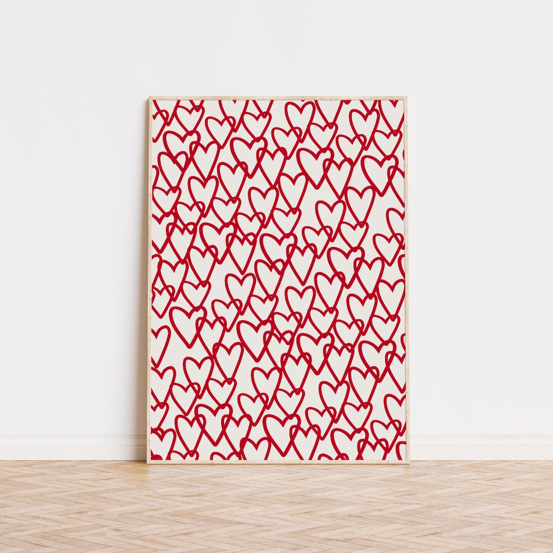 Red Heart Print, Simple Cute Bar Cart Art