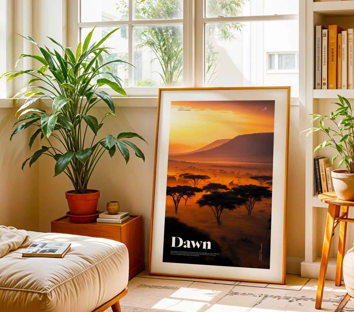 African Savanna Sunrise Dawn Acacia Tree Silhouette Nature Poster - Image 3