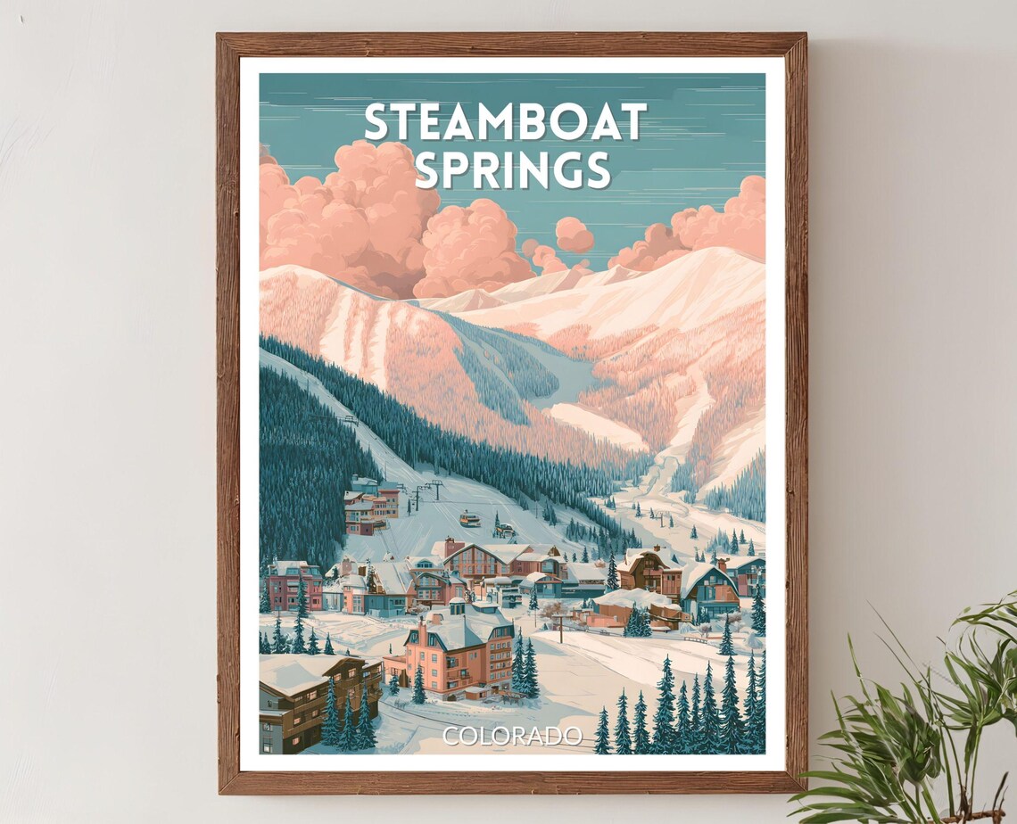 Steamboat Springs Colorado Retro Travel Poster Snowy Ski Resort