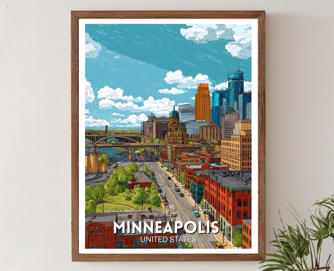 Minneapolis United States Skyline Bridge Cityscape Travel Poster