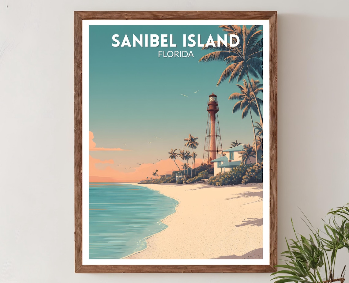Sanibel Island Florida Retro Travel Poster Print