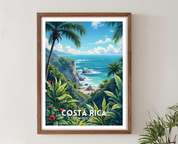 Costa Rica Travel Print Central America Poster Wall Art Tropical Illustration Adventure Decor