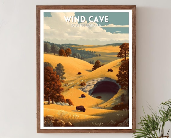 Wind Cave South Dakota Bison Prairie National Park Travel Poster