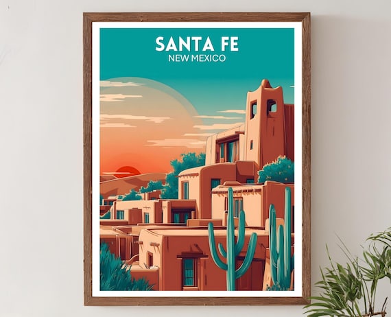 Santa Fe New Mexico Adobe Pueblo Sunset Desert Travel Poster
