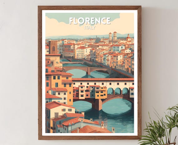 Florence Italy Retro Travel Poster Mid Century Modern Wall Art Print Vintage Cityscape Decor European Home