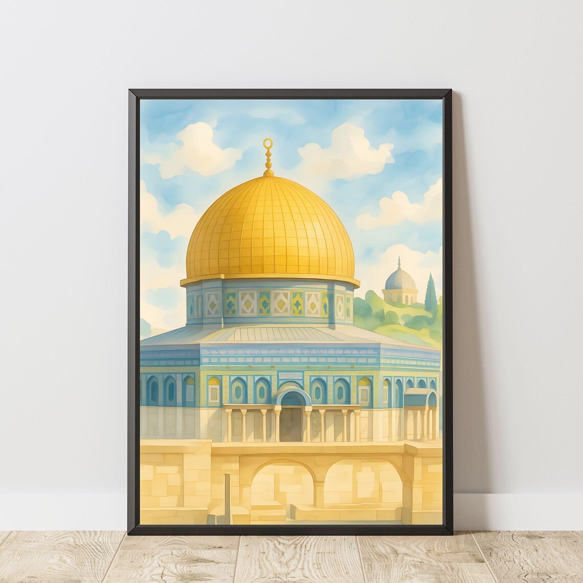 Dome Of The Rock Jerusalem Golden Dome Blue Watercolor Poster