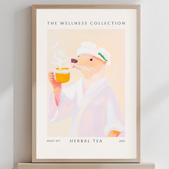 Otter Sipping Herbal Tea Bathrobe Wellness Collection Poster