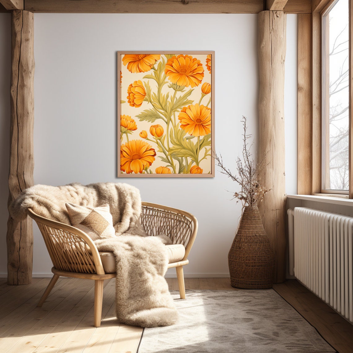 Vintage Marigold Art Print, Botanical Floral Decor - Image 2