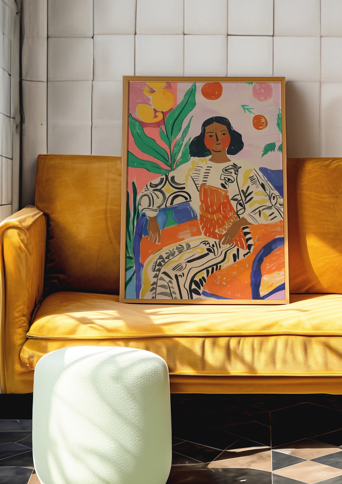 Seated Woman Orange Dress Citrus Fruit Modern Portrait Poster - Image 5