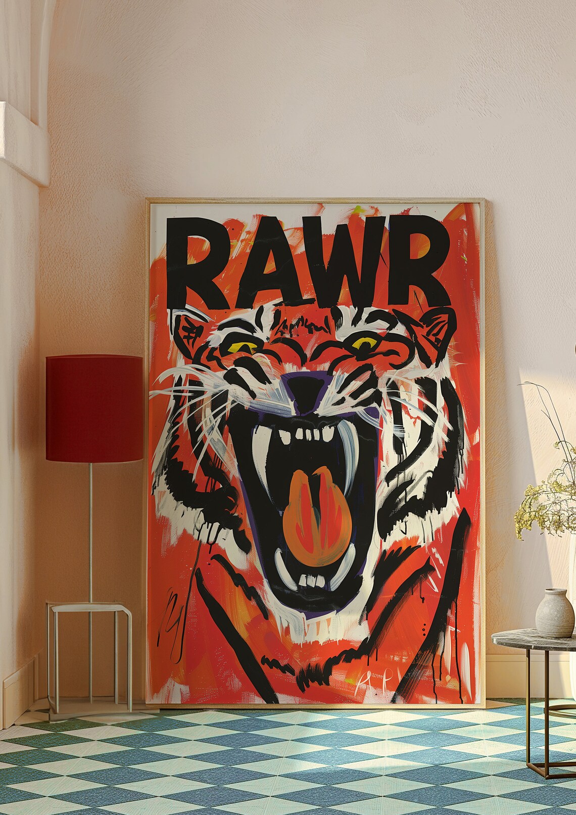 Rawr Tiger Face Fiery Red Graffiti Pop Art Funny Animal Poster - Image 5