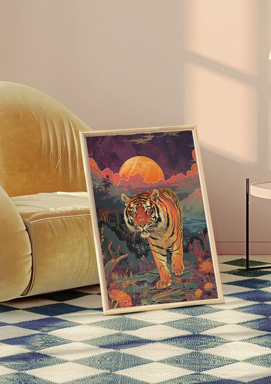 Tiger Walking Through Jungle At Sunset Poster With Golden Sun - Image 5