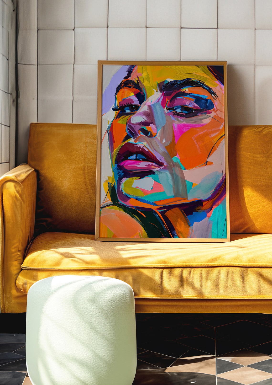 Bold Pop Art Woman Face in Neon Bright Colors Statement Poster - Image 5