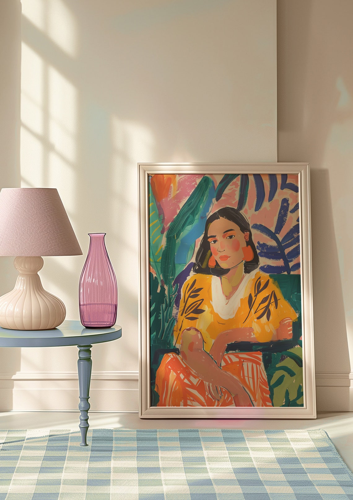 Vibrant Tropical Portrait of a Woman with Bold Green Leaves Poster - Image 9