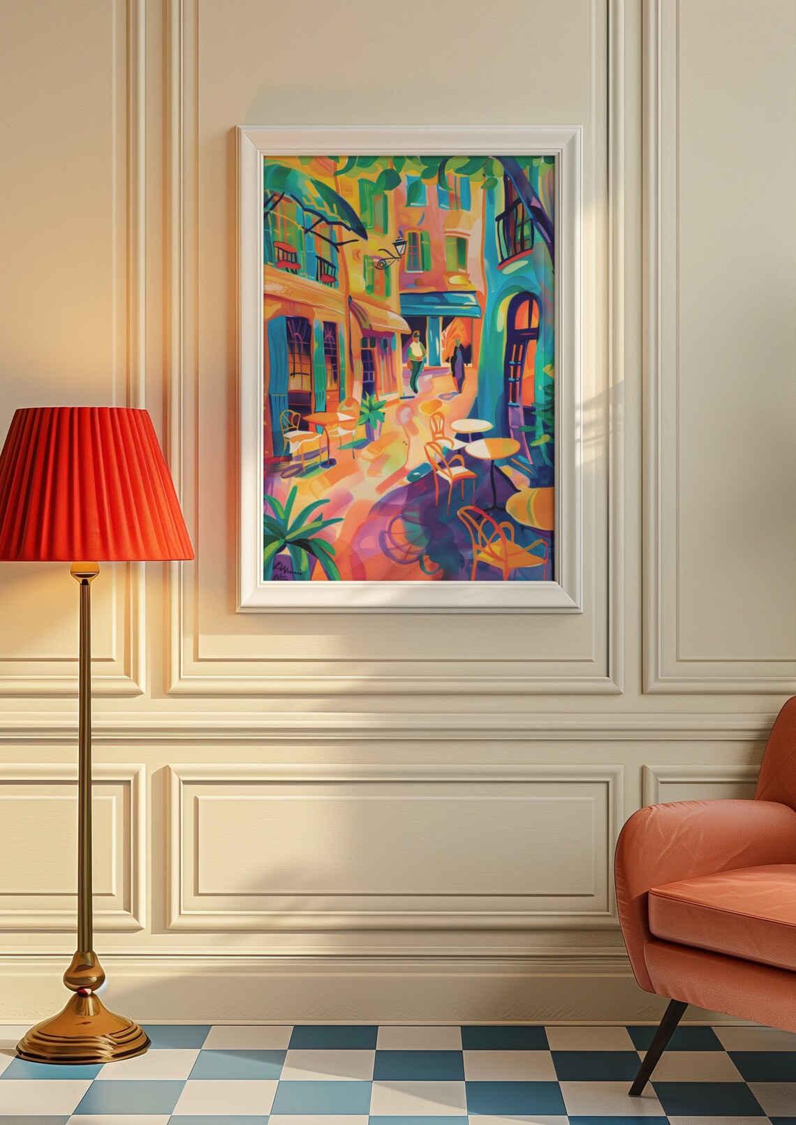 Sunny European Cafe Street Outdoor Seating Colorful Travel Poster - Image 8