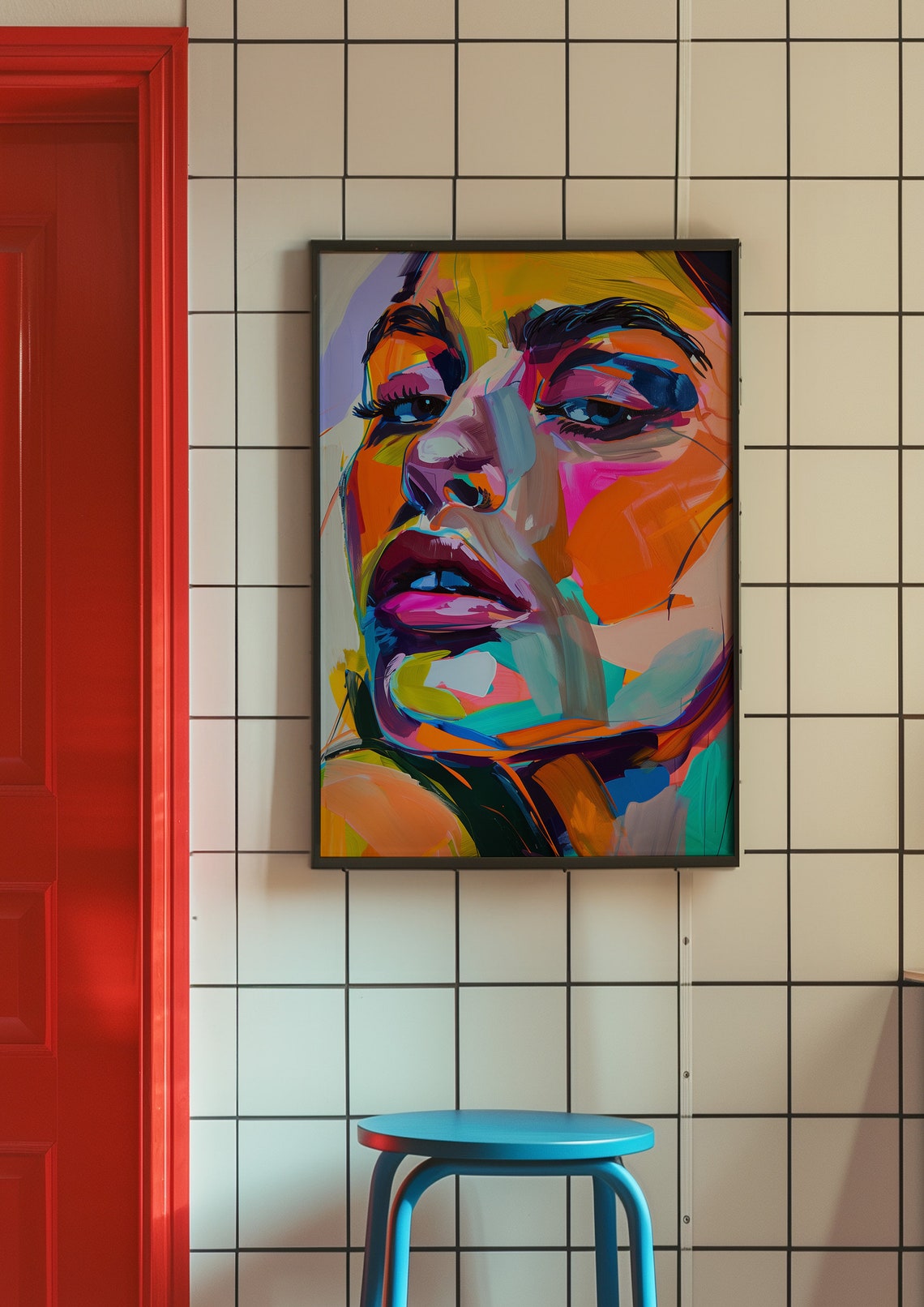 Bold Pop Art Woman Face in Neon Bright Colors Statement Poster - Image 3