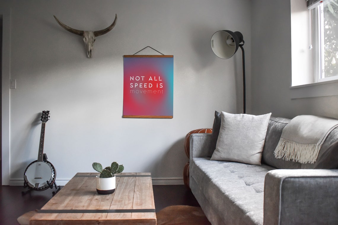 Not All Speed Is Movement Gradient Aura Quote Poster Purple Teal - Image 2