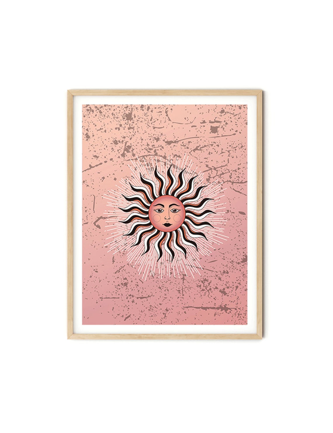 Pink Boho Sun Face Bold Wavy Rays Vintage Spiritual Art Poster - Image 4