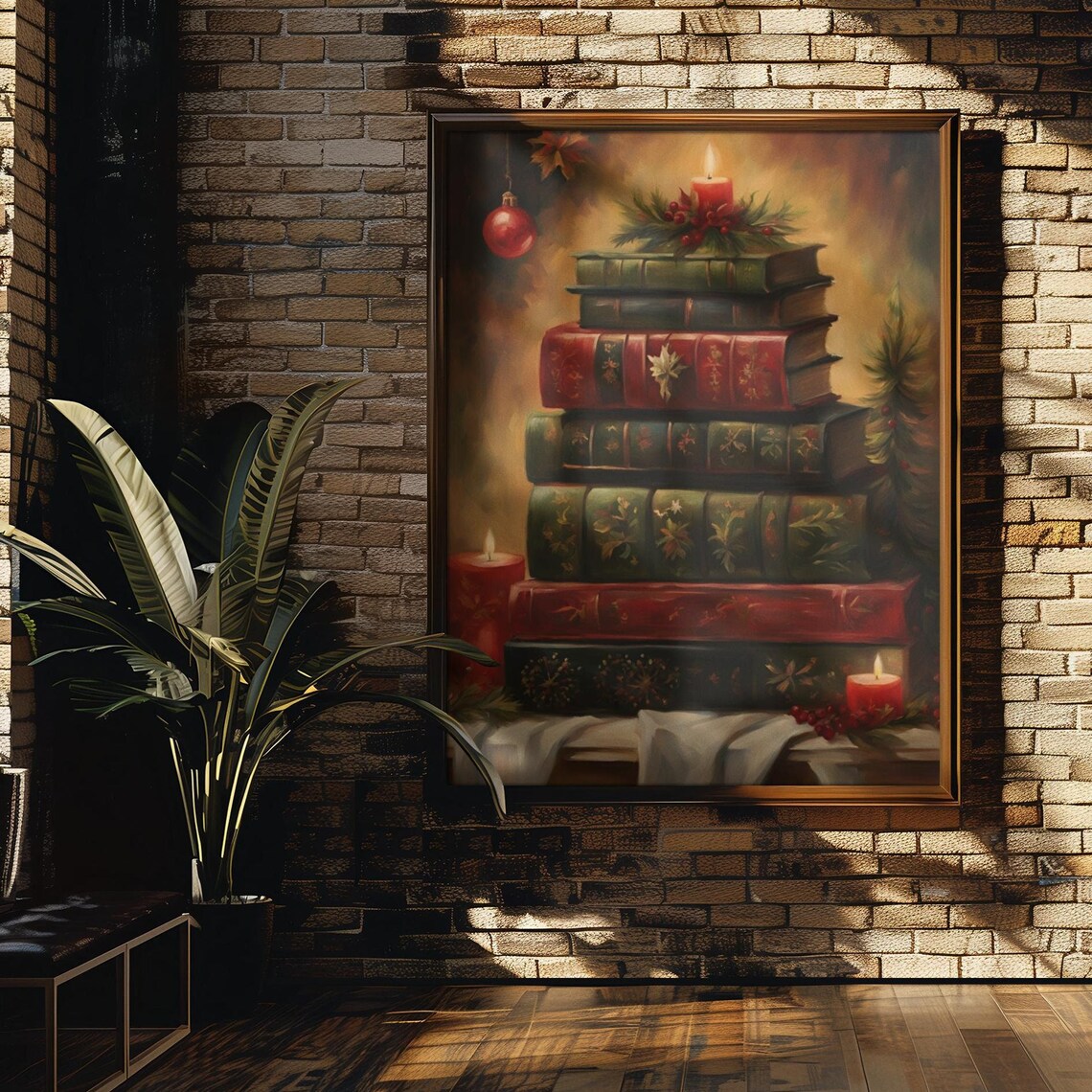 Cozy Christmas Book Stack Vintage Holiday Candle Gift Poster