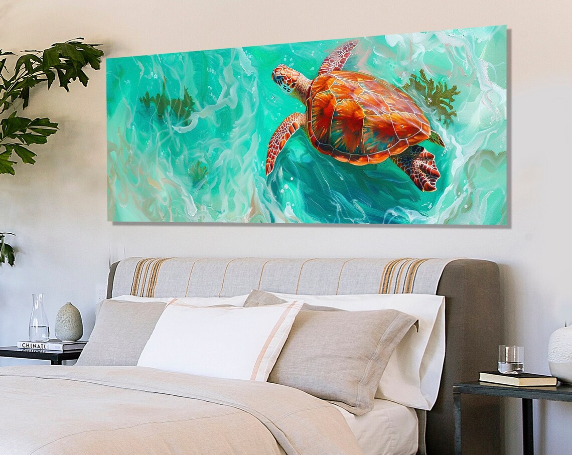 Sea Turtle Swimming in Turquoise Water Art Print