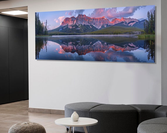 Scenic Banff National Park On Sunset Print Abstract Banff Lake Painting Large Canada Wall Art Framed And Ready To Hang