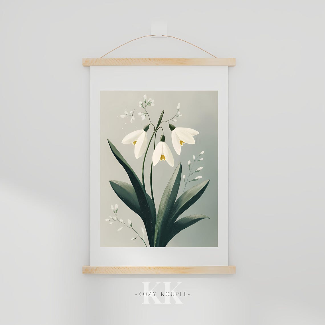 White Snowdrop Flowers Botanical Illustration Elegant Wall Art - Image 2