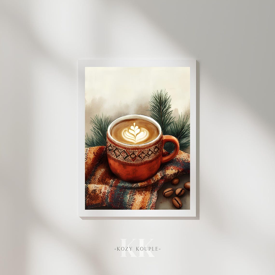Cozy Nordic Latte Mug With Pine Sprigs Holiday Coffee Poster - Image 3