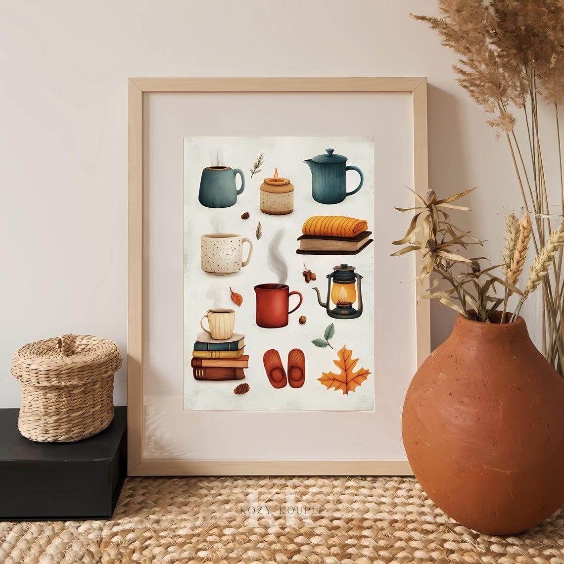 Winter Essentials Cozy Hygge Icons Mug Candle Books Winter Poster - Image 3