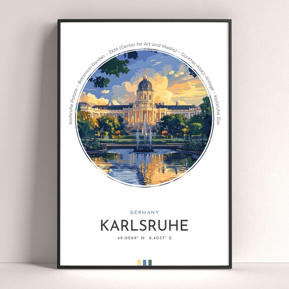 Karlsruhe Germany Palace Garden Fountain Evening Travel Poster