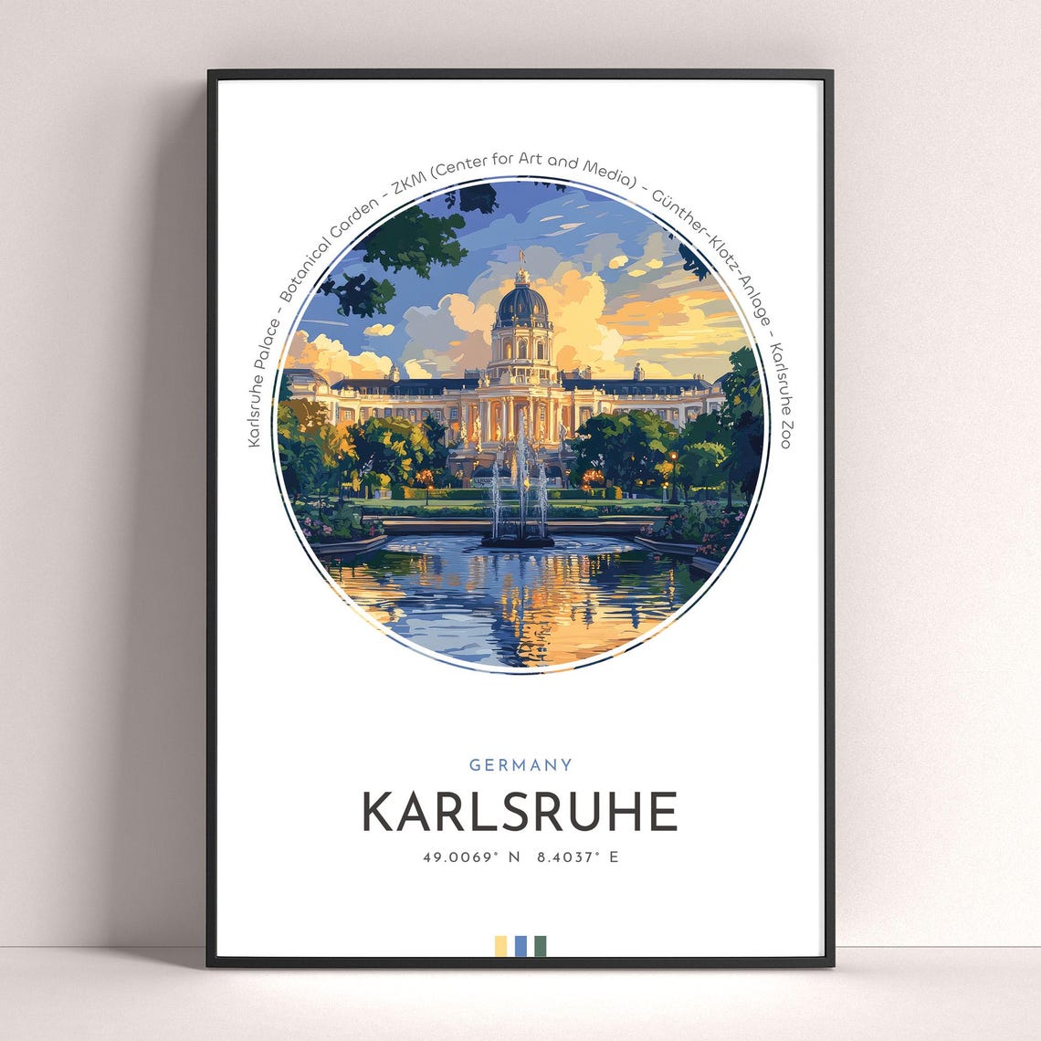 Karlsruhe Germany Palace Garden Fountain Evening Travel Poster