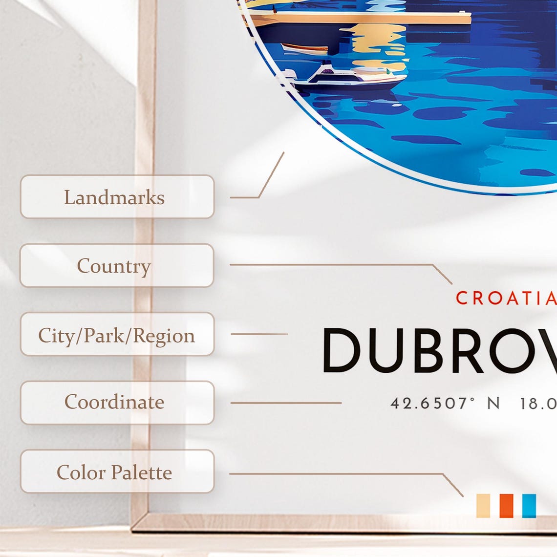 Dubrovnik Croatia Old Town Walls Adriatic Sea View Travel Poster - Image 2